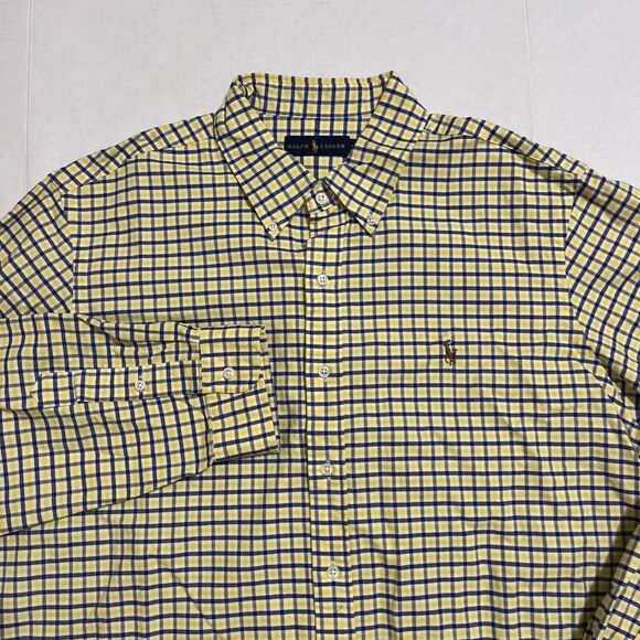 Polo Ralph Lauren Other - Polo Ralph Lauren Yellow Blue Plaid Oxford Button Down Shirt Sz 2XL Flesh Pony